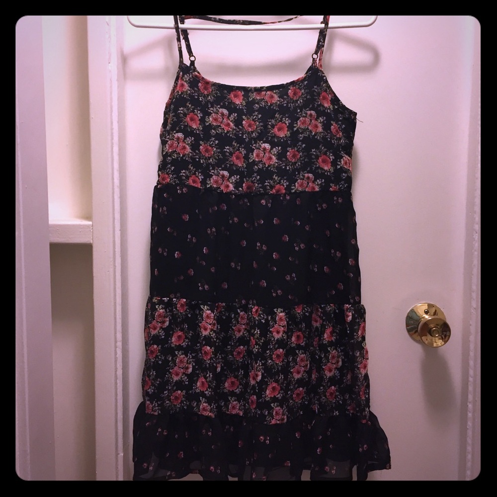 Maurice’s Black/Red Floral Print Babydoll Dress